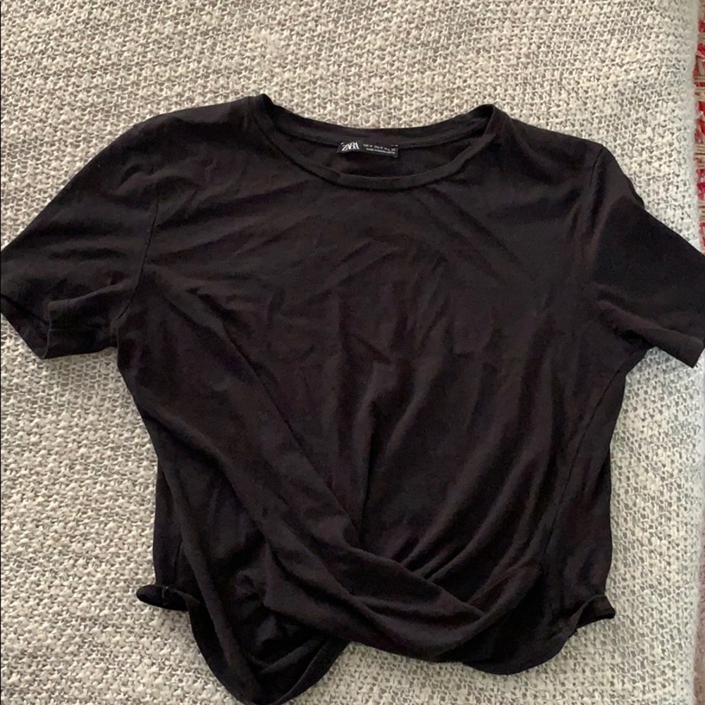 Black knot-front t-shirt